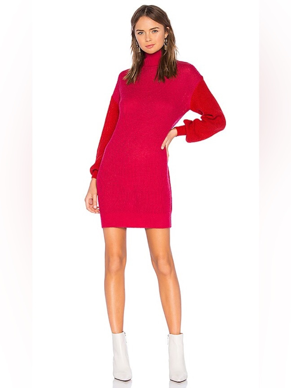 Lovers and Friends Gypsy Colorblock Knit Sweater Dress in Pink & Red size S